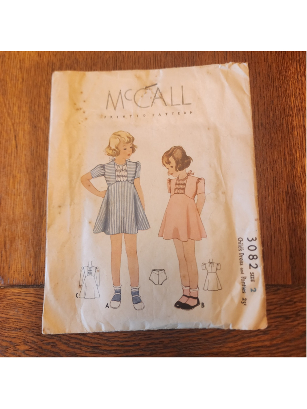 Vintage McCall Girls Dress and Panties Sewing Pattern Size 2 #3082, 1939. Cut
